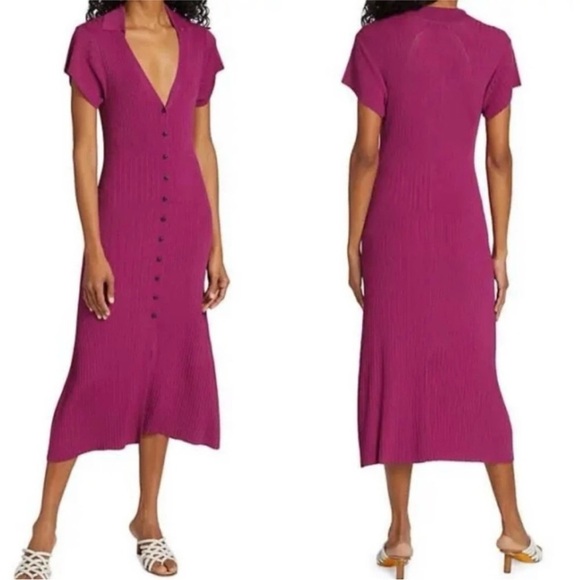 RAG & BONE Esme Deep Pink Button-Down Dress - Picture 3 of 6